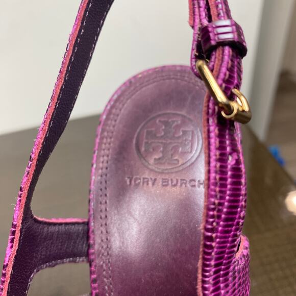 Tory Burch Burgundy Suede Slingback Block Platform Heels Women's 9.5M - Picture 9 of 11